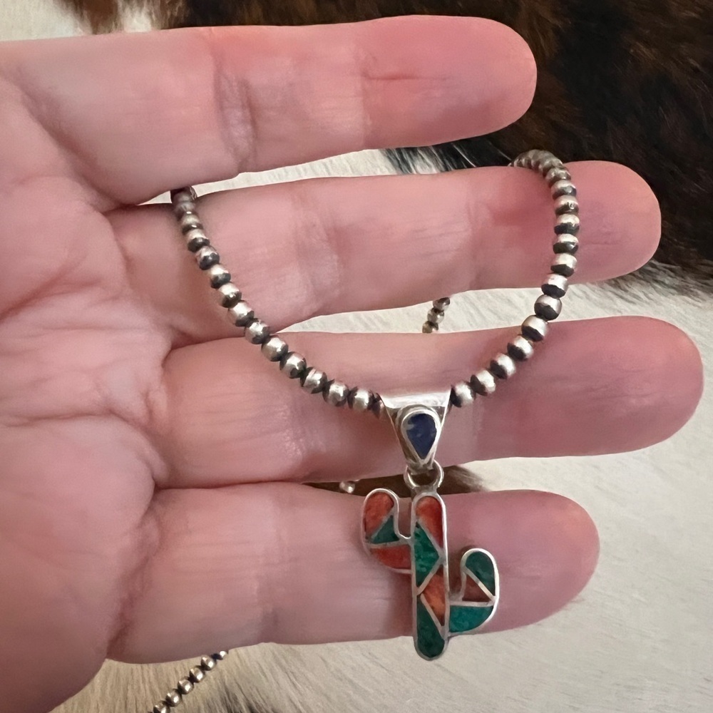 ❤️ Peruvian Inca Inlaid Spiny Malachite Lapis Saguaro Cactus 950 Pendant